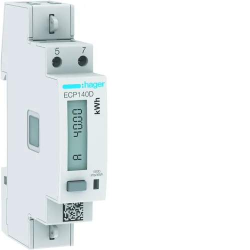 Hager ECP140D kWh-meter 1-fase directe meting 40A 1-module breed met S0-pulsuitgang