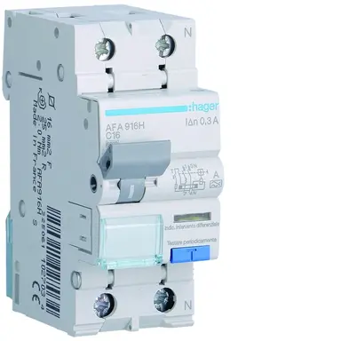 Hager AFA916H aardlekautomaat 16A 1p+N 300mA C-karakteristiek 6kA Klasse-A