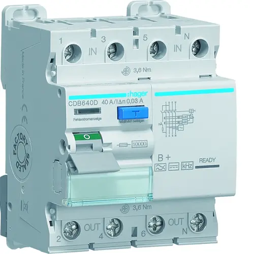 Hager CDB640D als 4p 40a 30ma kl b+