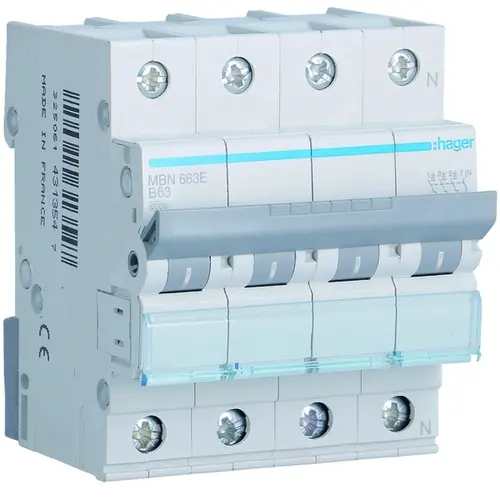 Hager MBN663E installatieautomaat 3p+N 63A B-karakteristiek 6kA