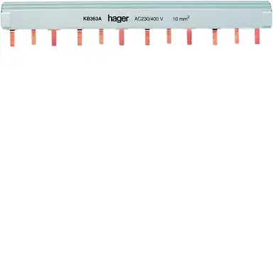 Hager KB363A kamrail stift 3-polig 63A 10mm2 voor 4x automaat 3-polig