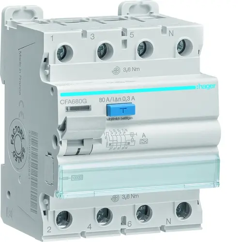 Hager CFA680G aardlekschakelaar 4-polig 80 a