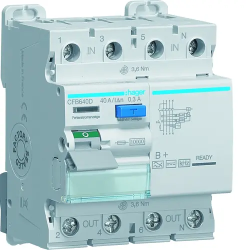 Hager CFB640D aardlekschakelaar 40A 4-polig 300mA Klasse B+