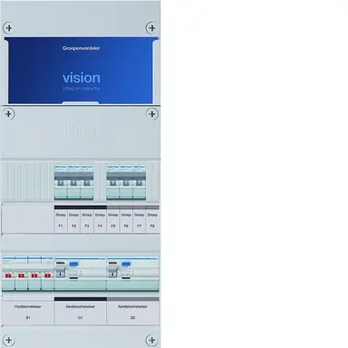 Hager VKG33L Vision groepenkast 3 fase 6 groepen 2 aardlekschakelaars en hoofdschakelaar 475x220 kast