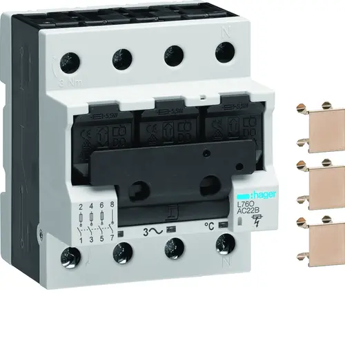 Hager L76O patroonlastscheider D01/02 3-polig + N 63A met Bi-Connect aansluiting