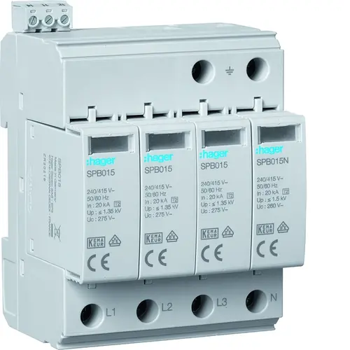 Hager SPB415 overspanningsbeveiliging T2 4P 40 kA TT/TNS met meldcontact