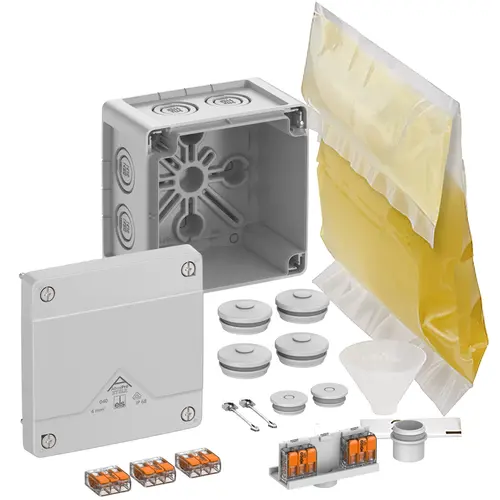 Spelsberg Abox Pro XT SLK-4 kabeldoos met 5 onderliggende 3-voudige lasklemmen en giethars 102 x 102 x 70 mm IP68 grijs