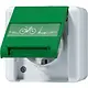 JUNG 820 GN NAWEB wandcontactdoos 1-voudig opbouw met fietslaadsymbool tekstvenster en groen klapdeksel IP44 WG800