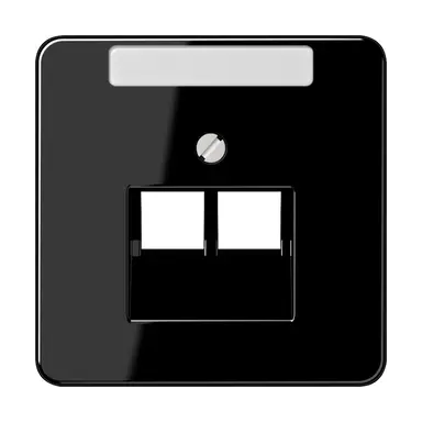 JUNG CD 569-2 NAUA SW centraalplaat 2-voudig met tekstvenster tbv RJ45 wandcontactdoos zwart glans