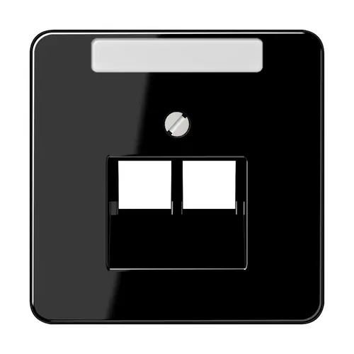 JUNG CD 569-2 NAUA SW centraalplaat 2-voudig met tekstvenster tbv RJ45 wandcontactdoos zwart glans