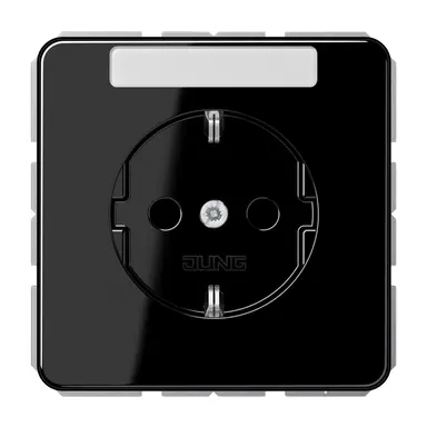 JUNG CD 1520 NKINA SW wandcontactdoos randaarde Safety+ met tekstvenster CD500 zwart glans