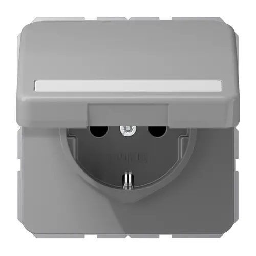 JUNG CD 1520 NBFNAKL GR wandcontactdoos randaarde Safety+ met tekstvenster en klapdeksel CD500 grijs