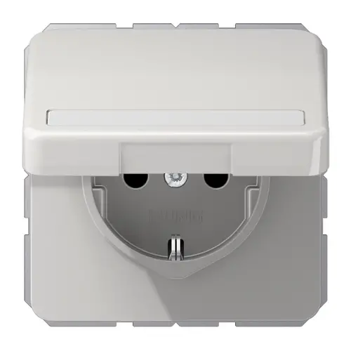JUNG CD 1520 NBFNAKL LG wandcontactdoos randaarde Safety+ met tekstvenster en klapdeksel CD500 lichtgrijs