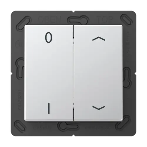 JUNG ENO A 595 P01 AL EnOcean draadloze wandzender 4-kanaals met 0-1 en pijlsymbolen A-range aluminium