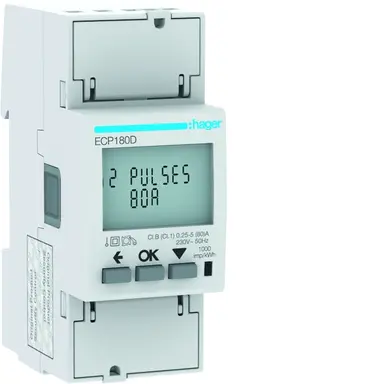 Hager ECP180D kwh meter 1f 80a s0 2mod