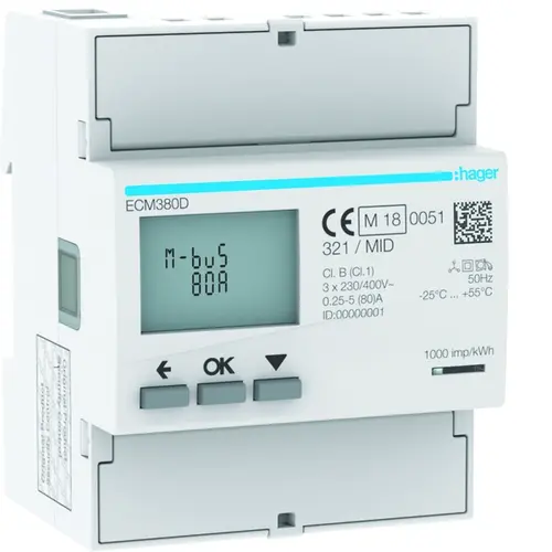 Hager ECM380D kwh-meter 3-fase 80a 4mod