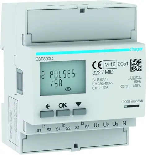 Hager ECP300C kwh-meter 1-5a 3f-via ct 4mod