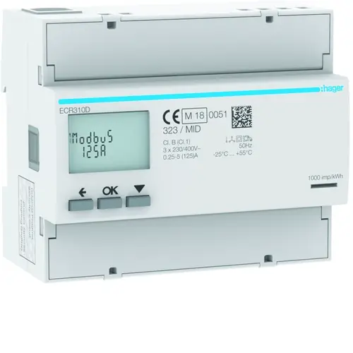 Hager ECR310D kwh-meter 3-fase dir 125a 6m