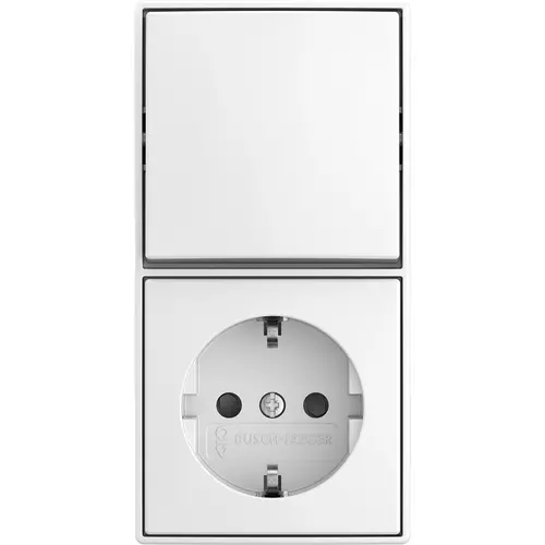 Busch-Jaeger 2601/6/20 EAPBJ-524 combinatie wisselschakelaar en wandcontactdoos randaarde Safety+ opbouw Balance AP wit