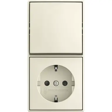 Busch-Jaeger 2601/6/20 EAPBJ-522 combinatie wisselschakelaar en wandcontactdoos randaarde Safety+ opbouw Balance AP creme
