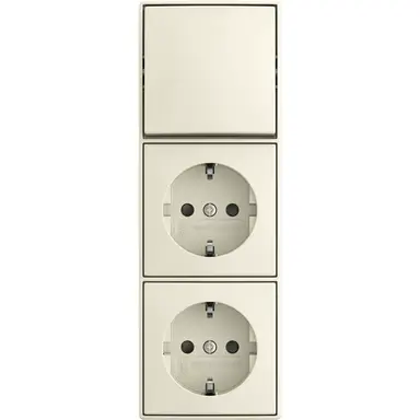 Busch-Jaeger 2601/6/20/2 EAPBJ-522 combinatie wisselschakelaar en 2x wandcontactdoos randaarde Safety+ opbouw Balance AP creme