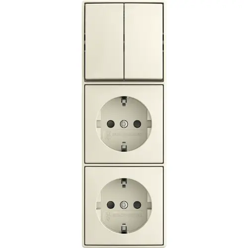 Busch-Jaeger 2601/5/20/2 EAPBJ-522 combinatie serieschakelaar en 2x wandcontactdoos randaarde Safety+ opbouw Balance AP creme
