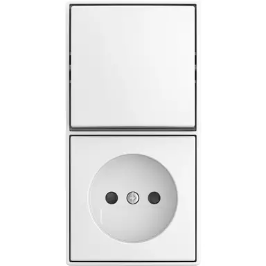 Busch-Jaeger 2601/6/20 APBJ-524 combinatie wisselschakelaar en wandcontactdoos zonder randaarde Safety+ opbouw Balance AP wit