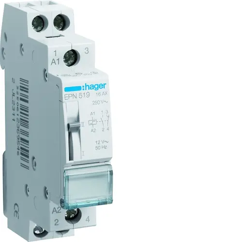 Hager EPN519 impulsrelais 1x maakcontact - 1x verbreekcontact 16A 12V AC