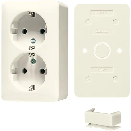 JUNG B 6020 A opbouw wandcontactdoos 2-voudig randaarde incl. bodemplaat en invoerstuk AP600 creme