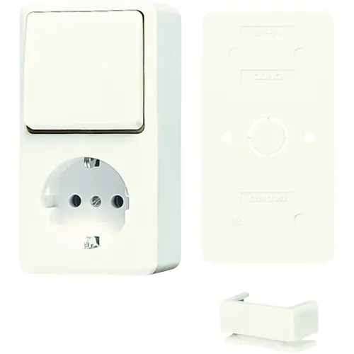 JUNG B 676 A combinatie wisselschakelaar/wandcontactdoos opbouw randaarde incl. bodemplaat AP600 creme