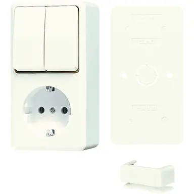 JUNG B 675 A opbouw combinatie serieschakelaar/wandcontactdoos randaarde incl. bodemplaat AP600 creme