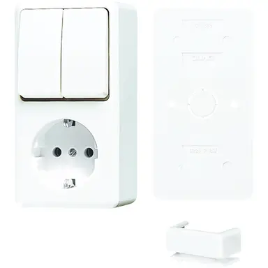 JUNG B 675 A WW opbouw combinatie serieschakelaar/wandcontactdoos randaarde incl. bodemplaat AP600 alpine wit