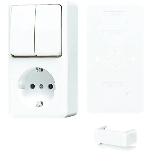 JUNG B 675 A WW opbouw combinatie serieschakelaar/wandcontactdoos randaarde incl. bodemplaat AP600 alpine wit