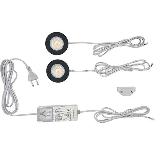 Interlight IL-CBSET27B led spot set 2x Cabiled zwart 4W + driver 2700K IP44