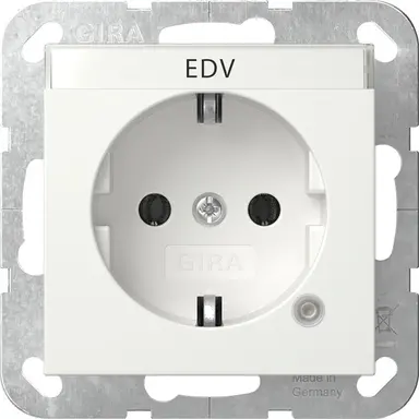 Gira 445203 wandcontactdoos randaarde met controlelamp en tekstkader System 55 wit glans