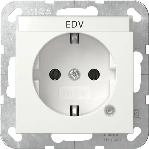 Gira 445203 wandcontactdoos randaarde met controlelamp en tekstkader System 55 wit glans