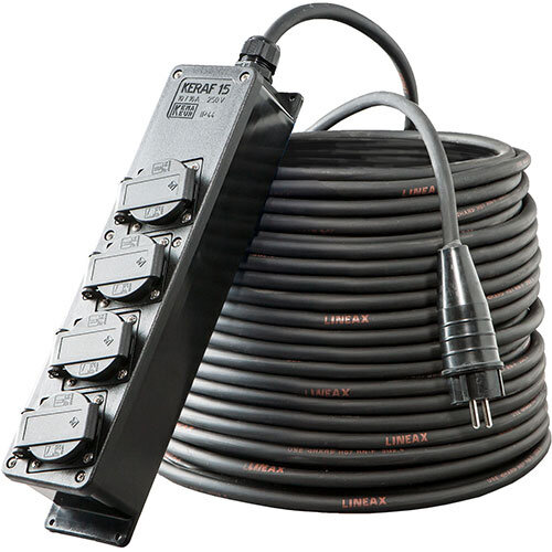 Keraf N103015015Z verlengkabel 10 meter 3 x 1,5 mm² randaarde 4-voudig snoercentrale zwart