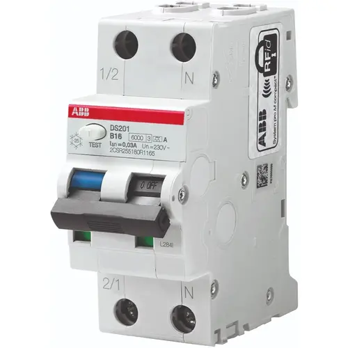 ABB DS201 B10 A30 aardlekautomaat 1P+N 10A 30mA B-karakteristiek 6kA
