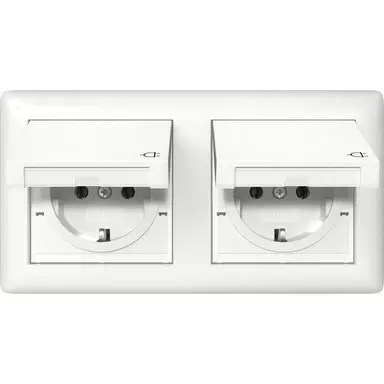 Gira 415803 wandcontactdoos randaarde klapdeksel 2-voudig IP44 compleet Standaard 55 wit glans