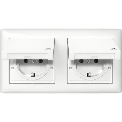 Gira 415803 wandcontactdoos randaarde klapdeksel 2-voudig IP44 compleet Standaard 55 wit glans