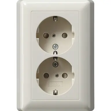 Gira 078301 wandcontactdoos 2-voudig randaarde verhoogde aanraakbeveiliging voor enkele inbouwdoos Systeem 55 creme glans