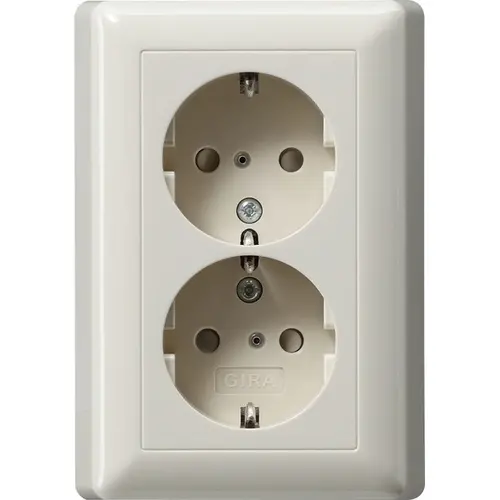 Gira 078301 wandcontactdoos 2-voudig randaarde verhoogde aanraakbeveiliging voor enkele inbouwdoos Systeem 55 creme glans