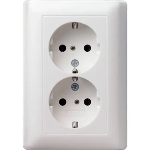 Gira 078303 wandcontactdoos 2-voudig randaarde verhoogde aanraakbeveiliging voor enkele inbouwdoos Systeem 55 wit glans