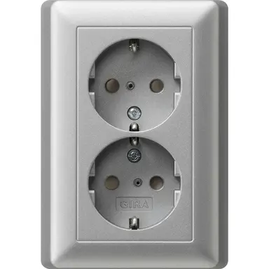 Gira 078326 wandcontactdoos 2-voudig randaarde verhoogde aanraakbeveiliging voor enkele inbouwdoos Systeem 55 aluminium mat
