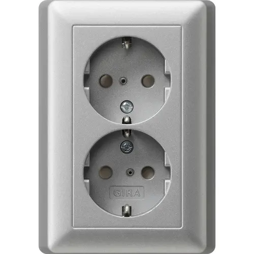 Gira 078326 wandcontactdoos 2-voudig randaarde verhoogde aanraakbeveiliging voor enkele inbouwdoos Systeem 55 aluminium mat