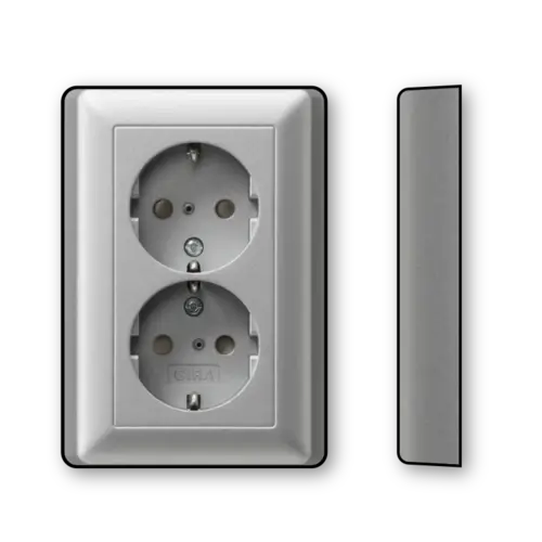 Gira 078326 wandcontactdoos 2-voudig randaarde verhoogde aanraakbeveiliging voor enkele inbouwdoos Systeem 55 aluminium mat