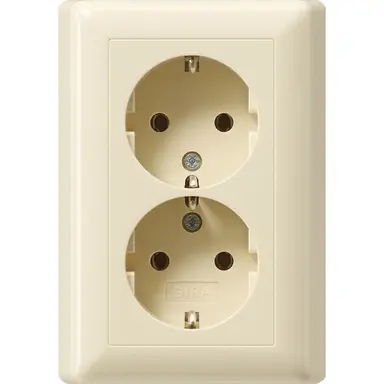 Gira 078801 wandcontactdoos 2-voudig randaarde voor enkele inbouwdoos Standaard 55 creme glans