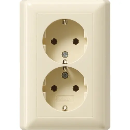 Gira 078801 wandcontactdoos 2-voudig randaarde voor enkele inbouwdoos Standaard 55 creme glans