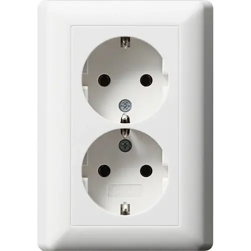 Gira 078803 wandcontactdoos 2-voudig randaarde voor enkele inbouwdoos Standaard 55 wit glans
