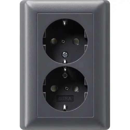 Gira 078328 wandcontactdoos 2-voudig randaarde verhoogde aanraakbeveiliging voor enkele inbouwdoos Systeem 55 antraciet mat